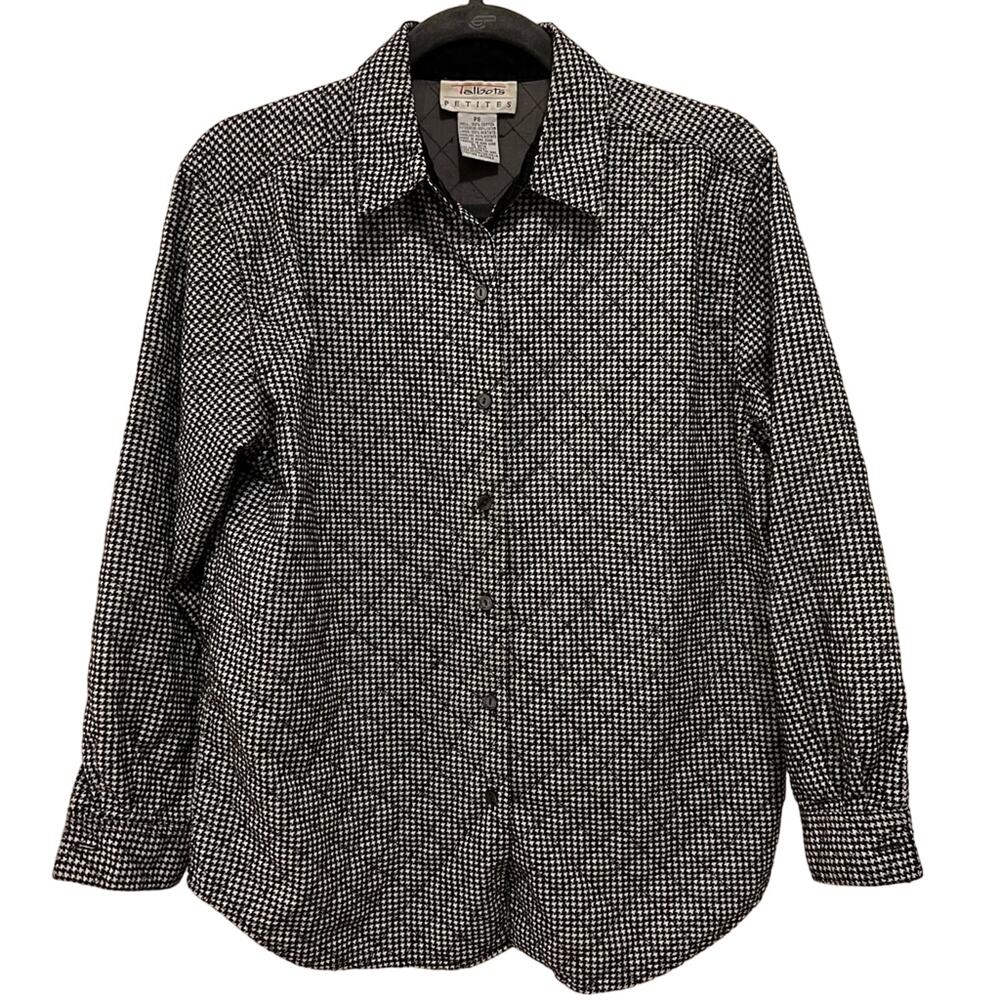VTG Talbots quilted lined flannel Shacket Sz Small Petite houndstooth *tiny flaw